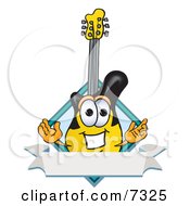 Poster, Art Print Of Clipart Picture Of A Guitar Mascot Cartoon Character With A Blank Label