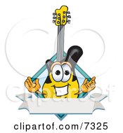 Clipart Picture Of A Guitar Mascot Cartoon Character With A Blank Label by Mascot Junction
