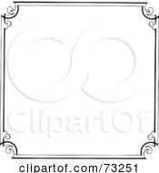 05/20/2022 - Royalty Free RF Clipart Illustration Of A Black And White Thin Border Frame With Swirly Corners