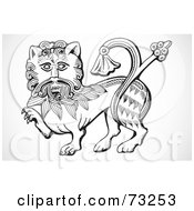 Royalty Free RF Clipart Illustration Of A Black And White Vintage Lion Design Element by BestVector