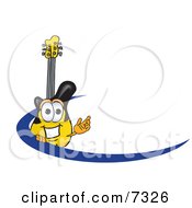 Poster, Art Print Of Clipart Picture Of A Guitar Mascot Cartoon Character Logo With A Blue Dash