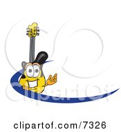 Clipart Picture Of A Guitar Mascot Cartoon Character Logo With A Blue Dash by Mascot Junction