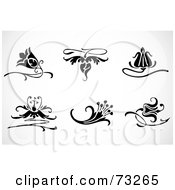 Royalty Free RF Clipart Illustration Of A Digital Collage Of Black And White Flowers On Stems Elements