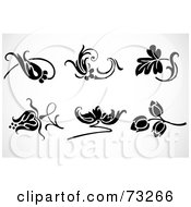 Royalty Free RF Clipart Illustration Of A Digital Collage Of Six Black And White Flower Elements