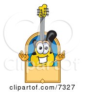 Poster, Art Print Of Clipart Picture Of A Guitar Mascot Cartoon Character With A Blank Tan Label