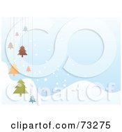 Poster, Art Print Of Pastel Blue Winter Background With Snowy Hills And Hanging Christmas Trees