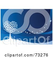 Royalty Free RF Clipart Illustration Of A White Heart Tree With Hearts Floating In The Breeze Over Blue by Qiun