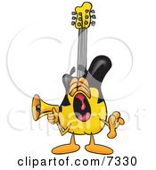 Guitar Mascot Cartoon Character Screaming Into A Megaphone