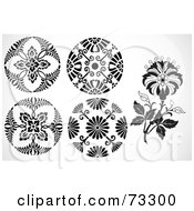 Royalty Free RF Clipart Illustration Of A Digital Collage Of Five Black And White Floral Circles