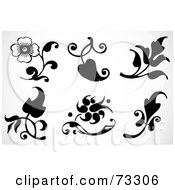 Poster, Art Print Of Digital Collage Of Black Leaf And Flower Silhouettes