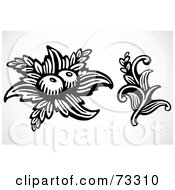Royalty Free RF Clipart Illustration Of A Digital Collage Of Black And White Leaves And Berries
