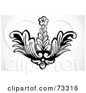 Royalty Free RF Clipart Illustration Of A Black And White Leafy Plant With A Flower