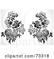 Poster, Art Print Of Digital Collage Of Two Mirrored Black And White Birds On Flowers