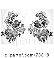 Royalty Free RF Clipart Illustration Of A Digital Collage Of Two Mirrored Black And White Birds On Flowers by BestVector