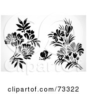 Royalty Free RF Clipart Illustration Of A Digital Collage Of Black And White Bold Bouquets And A Butterfly