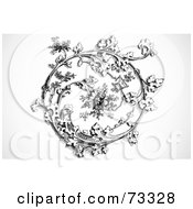 Royalty Free RF Clipart Illustration Of A Black And White Intricate Floral Spiral