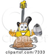 Poster, Art Print Of Guitar Mascot Cartoon Character Serving A Thanksgiving Turkey On A Platter
