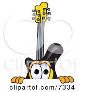 Guitar Mascot Cartoon Character Peeking Over A Surface
