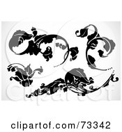 Royalty Free RF Clipart Illustration Of A Digital Collage Of Black And White Bold Leafy Vine Elements