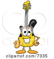 Clipart Picture Of A Guitar Mascot Cartoon Character Pointing At The Viewer by Mascot Junction