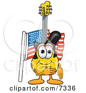 Poster, Art Print Of Guitar Mascot Cartoon Character Pledging Allegiance To An American Flag