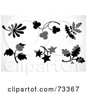 Royalty Free RF Clipart Illustration Of A Digital Collage Of Black Leaf And Twig Silhouettes