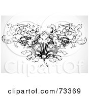 Royalty Free RF Clipart Illustration Of A Black And White Flourish Over A Dark Circle