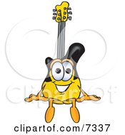Clipart Picture Of A Guitar Mascot Cartoon Character Sitting