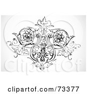 Royalty Free RF Clipart Illustration Of A Black And White Cross Shaped Vine Scroll Design Element