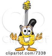 Clipart Picture Of A Guitar Mascot Cartoon Character With Welcoming Open Arms by Toons4Biz