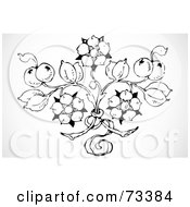 Royalty Free RF Clipart Illustration Of A Black And White Ribbon Tied To Flower And Berry Stems