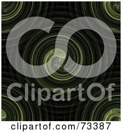 Royalty Free RF Clipart Illustration Of A Seamless Background Of Green Circular Fractal Ripples On Black