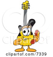 Poster, Art Print Of Guitar Mascot Cartoon Character Holding A Telephone