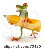 3d Green Tree Frog Carrying A Large Yellow Pencil Version 1 by Julos