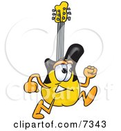 Clipart Picture Of A Guitar Mascot Cartoon Character Running