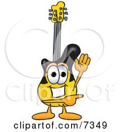 Poster, Art Print Of Guitar Mascot Cartoon Character Waving And Pointing