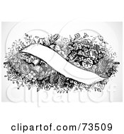 Royalty Free RF Clipart Illustration Of A Blank Banner Over An Ornate Floral Bouquet