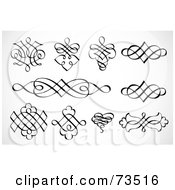 Royalty Free RF Clipart Illustration Of A Black And White Digital Collage Of Swirly Designs Version 2