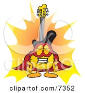 Clipart Picture Of A Guitar Mascot Cartoon Character Dressed As A Super Hero by Mascot Junction