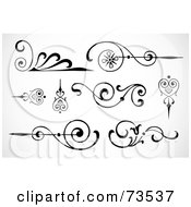 Royalty Free RF Clipart Illustration Of A Black And White Digital Collage Of Swirly Designs Version 3