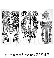 Royalty Free RF Clipart Illustration Of A Digital Collage Of Black And White Floral Rose Wedding Elements