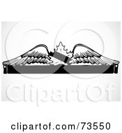 Royalty Free RF Clipart Illustration Of A Black And White Winged Leaf And Banner Border Design Element