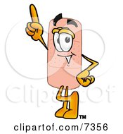 Clipart Picture Of A Bandaid Bandage Mascot Cartoon Character Pointing Upwards