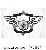 Poster, Art Print Of Black And White Fleur De Lis And Wing Shield