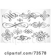 Royalty Free RF Clipart Illustration Of A Black And White Digital Collage Of Swirly Designs Version 4