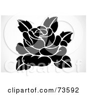 Royalty Free RF Clipart Illustration Of A Bold Black And White Rose And Leaves