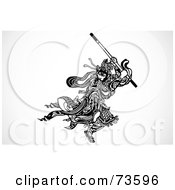 Poster, Art Print Of Black And White Samurai Warrior Fighting With A Stick