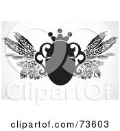 Royalty Free RF Clipart Illustration Of A Black And White Shield And Crown Ornament With Leaves And Wheat