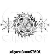 Poster, Art Print Of Black And White Floral Element With Swirls And Leaves