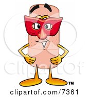 Clipart Picture Of A Bandaid Bandage Mascot Cartoon Character Wearing A Red Mask Over His Face